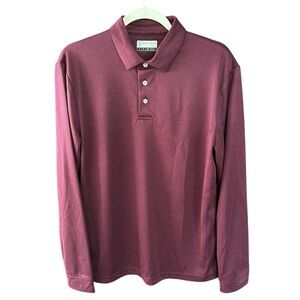 PGA Tour Moisture Wicking Fig Caviar Heather Long Sleeve Golf Polo Size Small